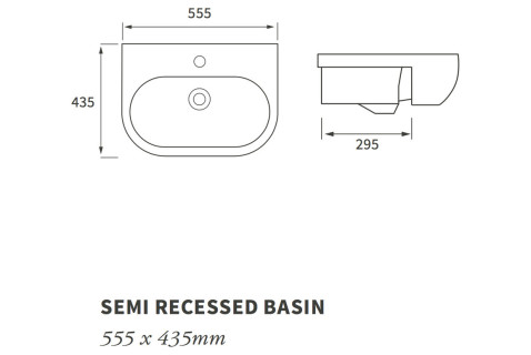 Valencia 555x435mm 1TH Semi Recessed Basin