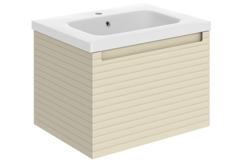Textile 615mm Wall Hung 1 Drawer Basin Unit & Basin - Matt Cotton