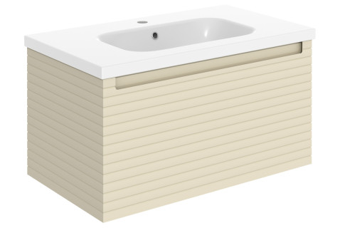 Textile 815mm Wall Hung 1 Drawer Basin Unit & Basin - Matt Cotton