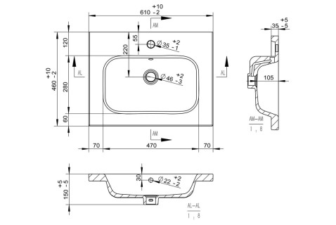 Boxed 610mm Wall Hung 2 Drawer Basin Unit & Basin - White Gloss