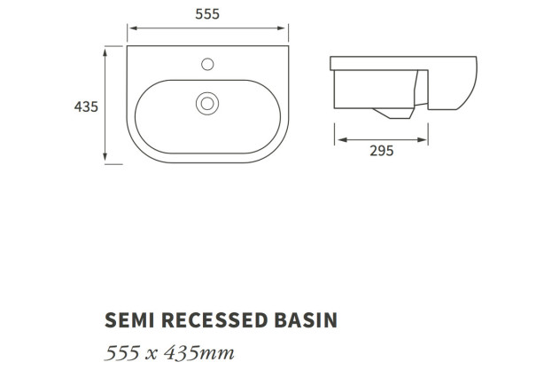 Valencia 555x435mm 1TH Semi Recessed Basin