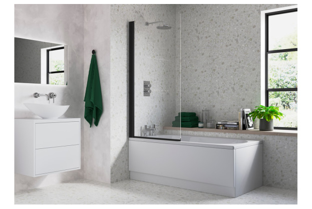 Single Straight Bath Screen - Black