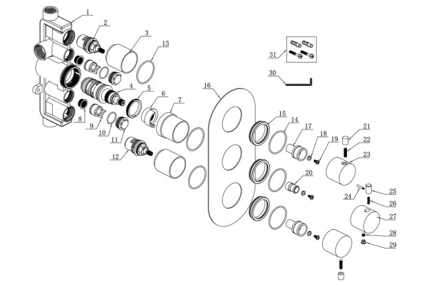 Onyx Thermostatic Two Outlet Triple Shower Valve