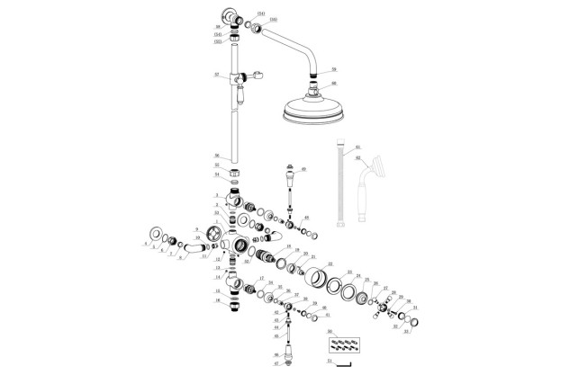 Ruby Traditional Exposed Two Outlet Shower Valve w/Riser Kit & Overhead