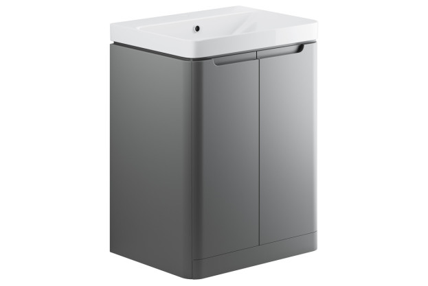 Cuba 600mm 2 Door Floor Standing Basin Unit - Matt Grey