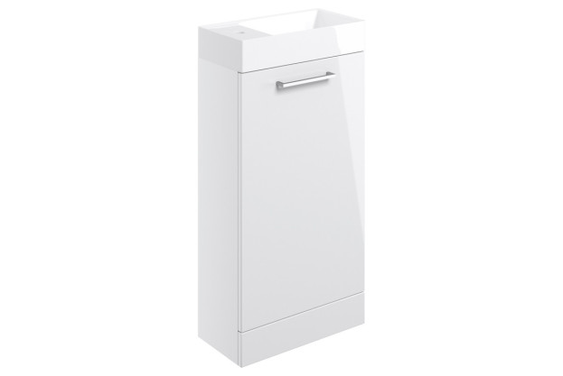 Boxed 410mm Floor Standing 1 Door Basin Unit & Basin - White Gloss