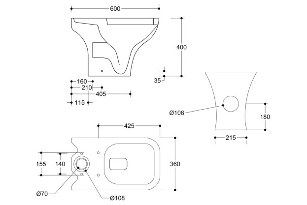 Granada Short Projection Close Coupled Open Back WC & Wrapover Soft Close Seat