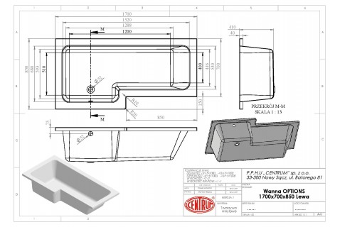 1700 Lshape Showerbath, Panel & Screen 4