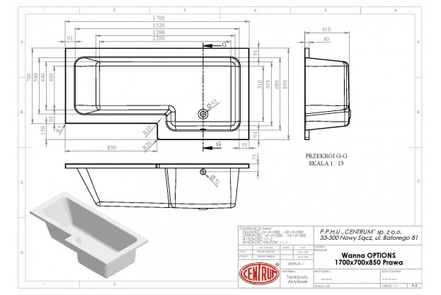 1700 Lshape Showerbath, Panel & Screen 5